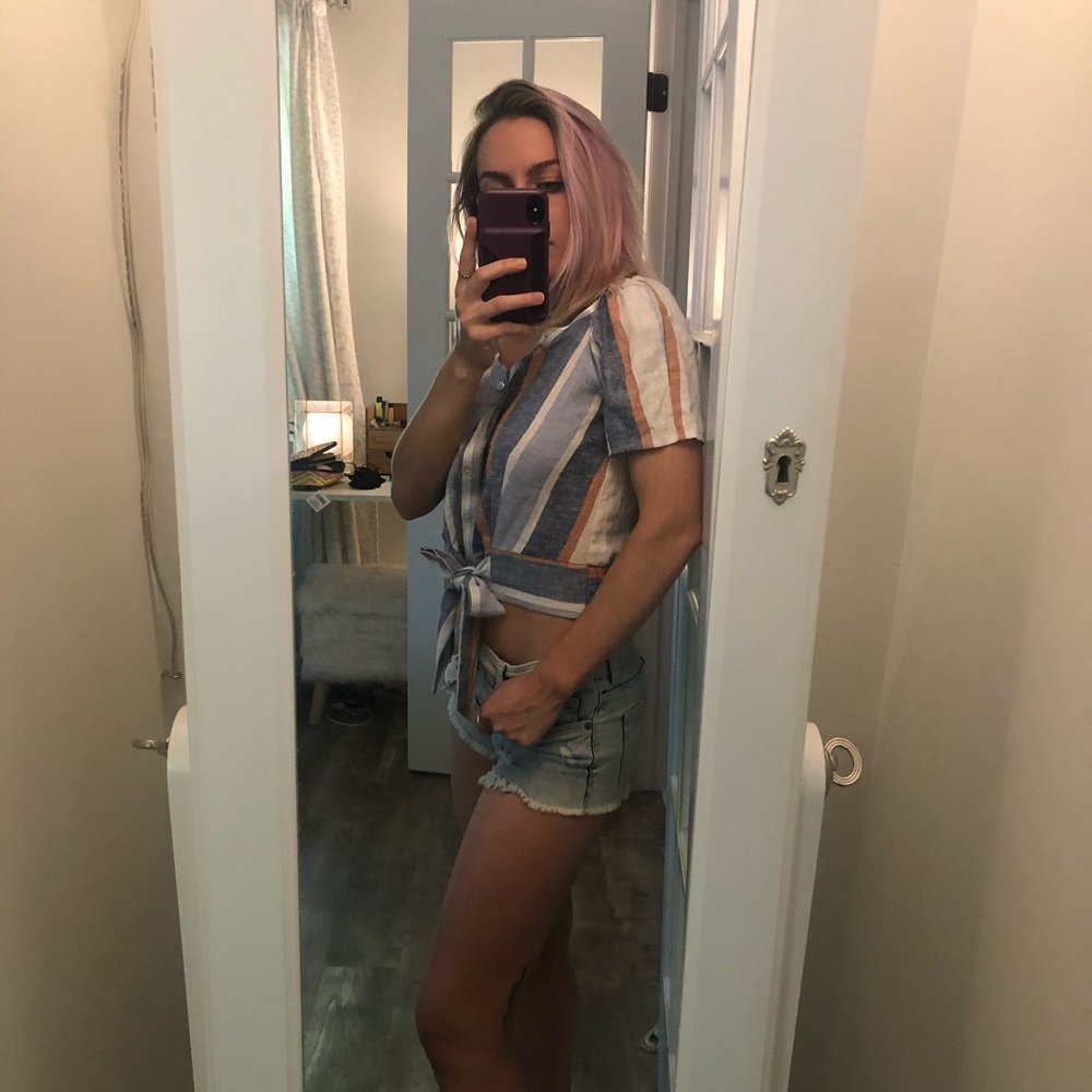 Drew cotton stripped elastic crop top xs